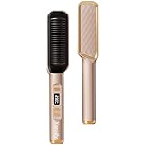 Hair Straightener Brush, Hair Straightener Comb with Fast Heating Ceramic PTC, Temp Settings & Anti-Scald, Straightening Brush for Women, Professional Hair Tools for Styling (Rose Gold)