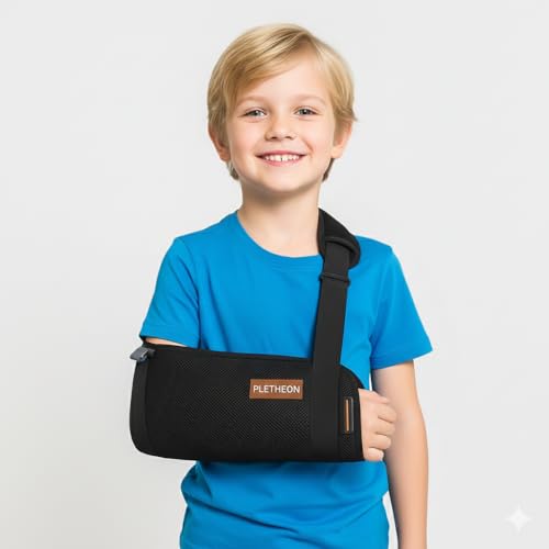 Image of PLETHEON Arm Sling for Arm & Shoulder Support, Adjustable Forearm Sling for Fracture, Injury & Post Surgery Recovery, Breathable & Lightweight, Black, Neoprene (KIDS)