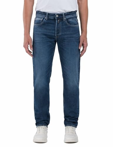 REPLAY Męskie dżinsy Straight Fit Grover, 007 Dark Blue, 29W / 32L