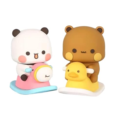 Image of 2 Pieces Bubu Dudu Panda Bear Figure Cartoon Exciting Bear Miniatures for Car Dashboard (5CM Height)