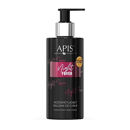 APIS NIGHT FEVER Bálsamo brillo para el cuerpo con partículas doradas, ácido hialurónico, maracuya, aloes, lino, almendras y aceite de cáñamo, piel hidratada durante todo el día, 300 ml