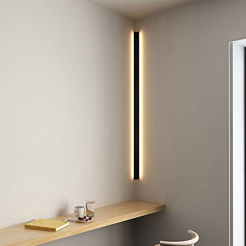 YXNKK LED Lampe Murale Longue Chambre Applique Murale Intérieur de Coin Noir Minimaliste 3000K Lumière Chaude Lampe de Mur Salon Acrylique Lèche-Murs Métal Moderne...