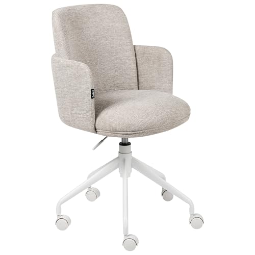 Sedia Da Ufficio Imbottita In Tessuto Beige Girevole Regolazione Altezza Sedile Elegante - 5