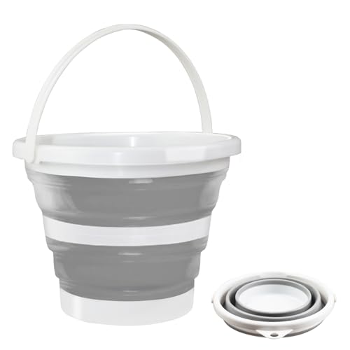 Qcdou Collapsible Bucket 3L Portable Silicone Folding Bucket Plastic Car Wash Buckets With Handles Collapsible Buckets Water Basket Multi-Purpose Bin for Cleaning Fishing Camping Home(Grey)