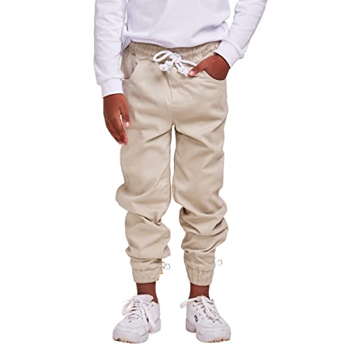 Calça Jogger Infantil Com Cós Elastico Punho Menino (12, Bege)