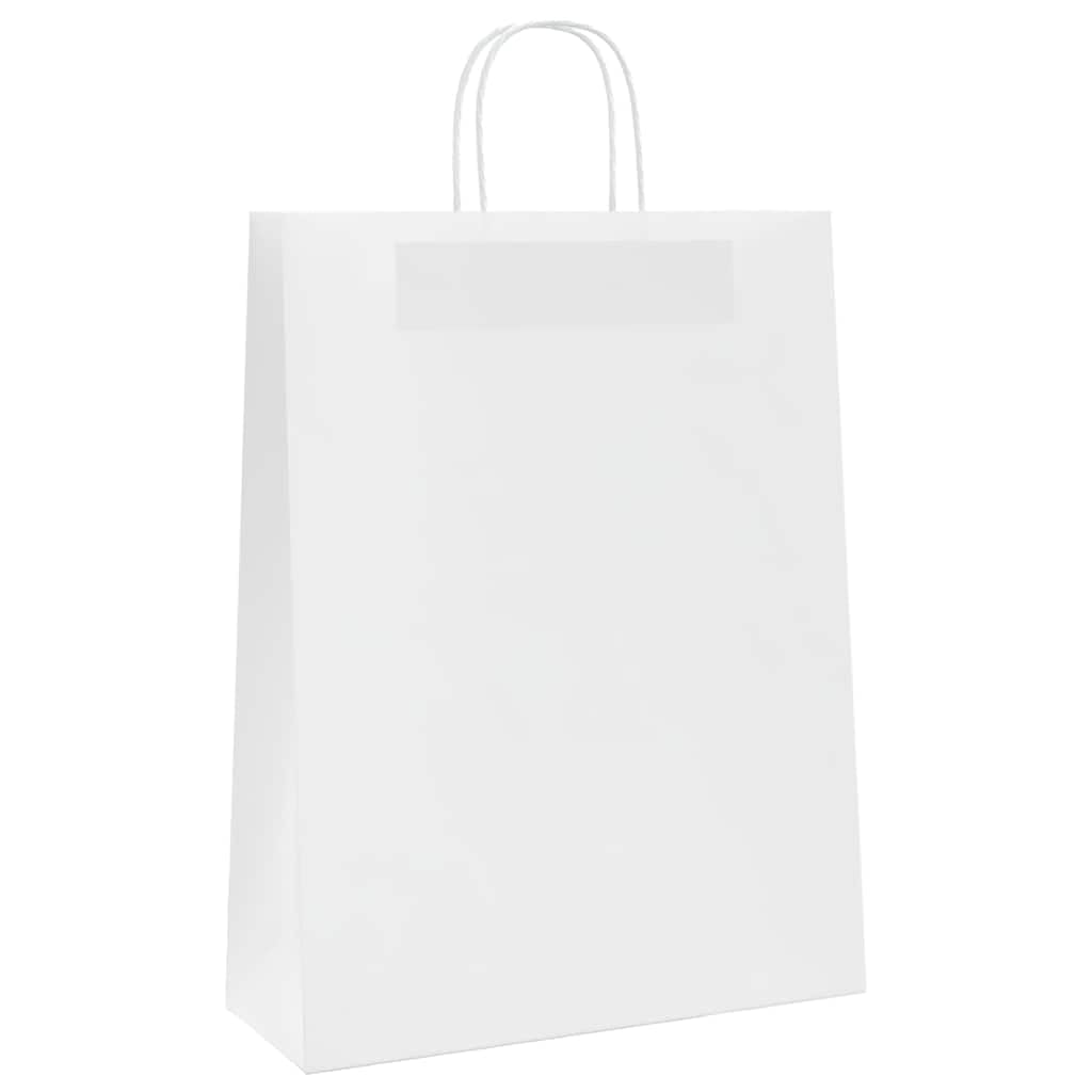 250 bolsas de papel con asa, color blanco, 32 x 12 x 42 cm, bolsas de papel kraft estables para regalos, compras y llevar