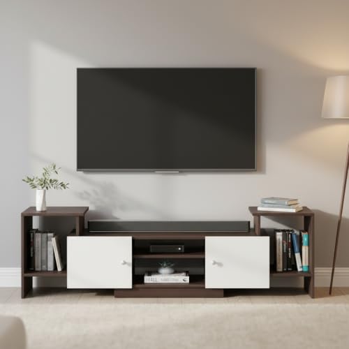 Image of FURNEASER Eptimal Engineered Wood TV Entertainment Unit for 75 Inch TV | Floor TV Stand & Cabinet with Shelves and Doors | Modern TV Unit (Wenge & White)