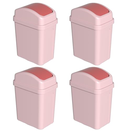 Image of Cand 4-Pack 1.8 Gallon Swing Lid Garbage Can, Pink | Plastic Small Trash Can with Lid