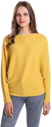 Image of FULIER Women Oversized Boat Neck Batwing Sleeves Dolman Knitted Sweaters Lightweight Pullovers Tops One Size