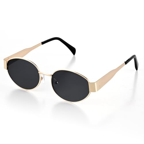Retro Oval Sunglasses for Women, Metal Frame Sunglasses Classic Trendy Sun Glasses