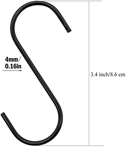 Image of Heavy Duty Metal S-Shaped Hanging Hangers Hooks for Kitchen, Bathroom,Bedroom, Office, Pan, Pot, Coat, Bag, Plants (Black, 3.75 inch /4mm) - (Pack of 15)