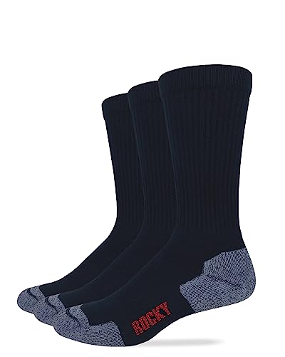 Rocky Mens Cotton Full Cushion Crew Socks 3 Pair Pack (as1, alpha, x_l, regular, regular, Black)