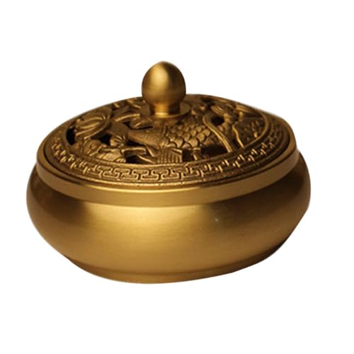 Luxshiny Copper Incense Burner for Home Aromatherapy, Antique Style Dual Fish Design Aroma Stove, Decorative Brass Censer for Indoor Tea Ceremony and Living Room Ornament