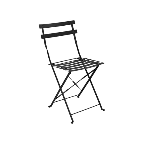 Vaukura Silla Exterior Plegable de Acero Resistente para jardín, terraza, Patio o balcón – Diseño bistrot Estilo Moderno – Acabado anticorrosivo – Negra, Blanca o Verde Oliva – Modelo Aime (Negro)