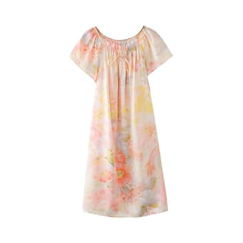MAXFEEL 100% Pure Mulberry Silk Nightgown Classic Nightwear Floral Sleepwear Multicolor (XXL, 5) Cover