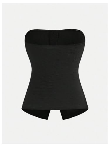 Floerns Girl's Strapless Button Bandeau Tops Fitted Split Hem Sleeveless Tube Top2