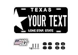 Custom Texas License Plate, Personalized License Plates for Car, Motorcycle, Bike 6x12 Inches, 4x7 Inches, 3x6 Inches Rust-Free Fade Resistant Aluminum, USA Made (TX-LP-001, 12' X 6')