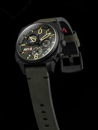 Image of AVI-8 Men's 45mm Hawker Hunter Retrograde Chronograph Watch with Leather Strap AV-4052