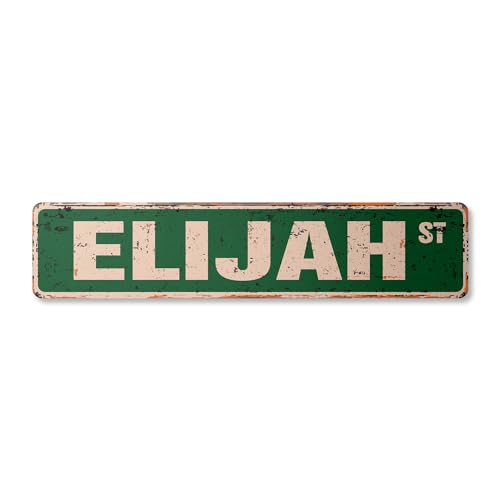 ELIJAH Vintage Plastic Street Sign Childrens Name Room Sign | Indoor/Outdoor | 18