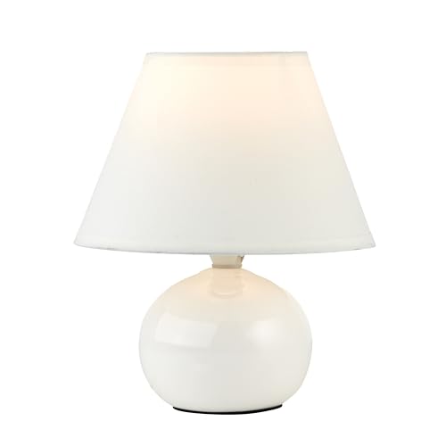 BRILLIANT Primo Tischleuchte – stilvolle Tischlampe mit Stoffschirm – kleine Tischleuchte für Nachttisch, Schlafzimmer & Wohnzimmer – E14-Fassung und Schalter – weiß BRILLIANT Primo Tischleuchte – stilvolle Tischlampe mit Stoffschirm – kleine Tischleuchte für Nachttisch, Schlafzimmer & Wohnzimmer – E14-Fassung und Schalter – weiß