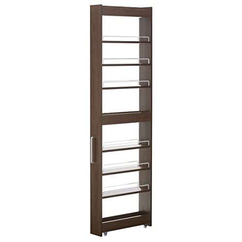 ぼん家具 [完成品] すき間収納 日本製 キャスター付き 幅14cm ワゴン ハイタイプ ストッカー スリムラック 調味料ラック ウォールナット