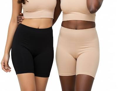 Women’s Soft Stretch Cycling Shorts Pack of 2 | Black & Skin Color Plain-picture-31