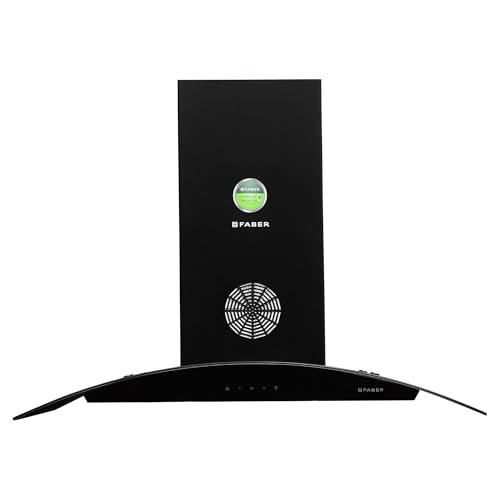 Image of Faber 90 cm 1350 m /HR Curved Glass Kitchen Chimney (Hood FEEL 3D PLUS MAX T2S2 BK TC 90, 3 Baffle Filters, Touch Control, Black), Free 1 Year Extended warranty