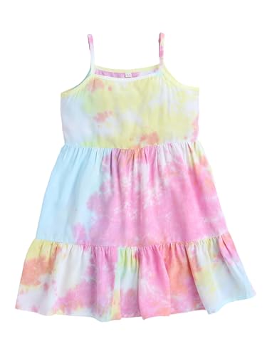 Image of The Magic Wand Rayon Tie & Dye Print Kids Dress Girls, Sleeveless Frocks Regular Fit Midi Singlet Strappy Dresses, Multicolor, 3-4 Year