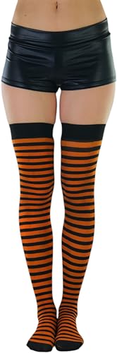 Image of ToBeInStyle Women's Opaque Hosiery Thin Striped Thigh High Long Stocking