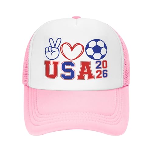 Owbnaa Cup26 Hats USA 2026 Host Country American Flag Soccer Football Supporters Mesh Cap Pink