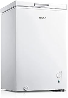COMFEE' RCC100WH1(E) 99L Freestanding White Chest Freezer with Adjustable Thermostats, 4 Star Freezer Rating, Suitable for Outbuildings, Garages and Sheds