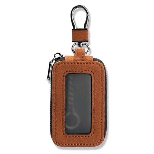 JYNXOR Funda de Cuero para Llavero de Auto   Porta Llaves con Ventana Transparente, Gancho de Metal y Cremallera, Bolsa Protectora para Llaves