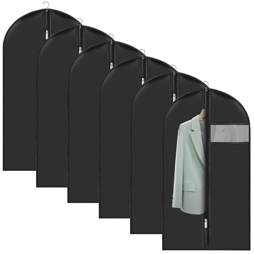 Lot de 6 Housses de Vêtements à Suspendre 100x60cm – Housse à Vêtement Noire avec Fenêtre Transparente – Housse de Costume Homme, Manteaux, Robes – Rangement...