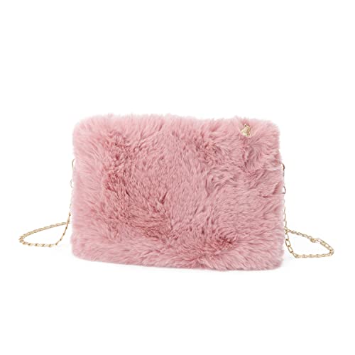 Syrads Bolso bandolera de felpa suave para mujer bolso de hombro bolso de mano con cadena,Rosa Cover