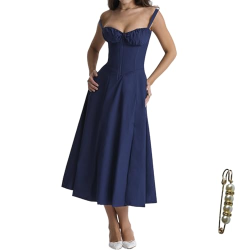 Image of Floral Corset Midi Dress Square Neck A Line Dress with Slit | Square neck floral midi dress with front tie bust wide straps A-line skirt side slit and lightweight fabric
