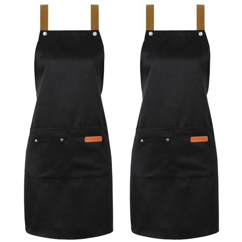 Invalidism 2 Pack Kitchen Apron for Women - Adjustable Cooking Apron with Pockets, Unisex Canvas Waterproof Apron Chef Bakers Apron for Home Kitchen, Restaurant