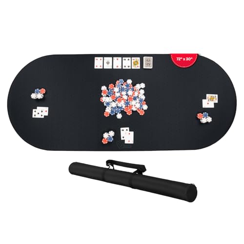 Feltectors Poker Table Mat 72 x 30 Inches, Poker Table Top with Storage Bag, Portable Rubber Backed Fits Up to 10 Players for Casino Games - Black