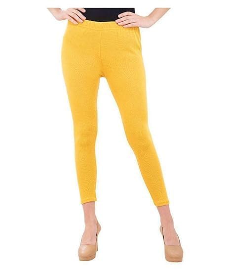 JAGMOOLYA Products Woolen Blend Women's & Girl’s Winter Wear Warm Woolen Plain Full Length Leggings Free Size (Yellow)-image-3