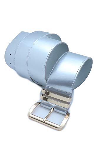 Women Fashion Wide Belt Hip Waist Silver Color Faux Patent Leather Waistband Gold Buckle Size M L XL2