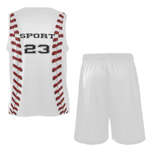 FLildon Customizable Baseball Print Boys Basketball Jersey Set Tank Top Shorts Tracksuit Sport Training Suit for Kids, L