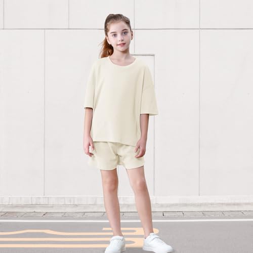 Image of DREAM BUS Girls T-Shirts and Shorts Set 2 Pieces Teen Girls Summer Matching Outfit Solid Trendy Clothes for Little Girl