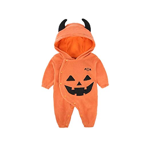 iHOMIKI Bebé del patrón de Halloween Calabaza del Mono de Dibujos Animados para niños pequeños Monos de Halloween con Sombrero de Manga Larga Festival Creativo Ropa Trajes de Halloween 90CM