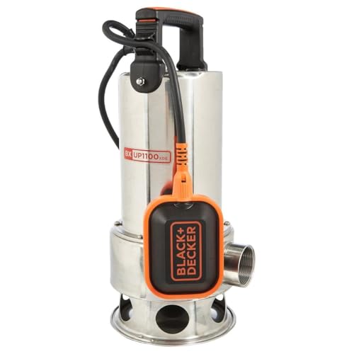 Black+Decker BXUP1100XDE Tauchpumpe für Schmutzwasser (1100 W, max. Förderleistung 16.500 l/h, max. Förderhöhe 10,5 m), Grau