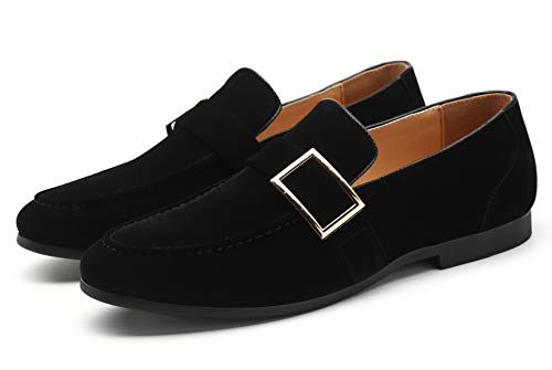 Casual Dress Shoes Men Slip on Driving Flats Suede Smoking Slipper Buckle Moccasins Loafers Black Brown Tan3