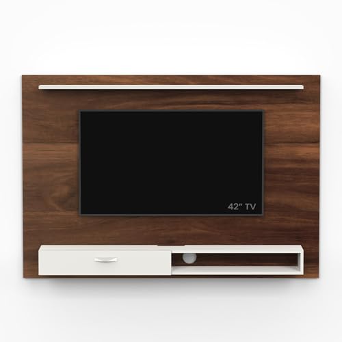 Image of BLUEWUD Lami Engineered Wood TV Entertainment Unit Set Top Box Stand /TV Cabinet Panel with Shelves for Books & Decor Display Unit Bed Living Room Upto 60 Inches - DIY (Brown Maple & White)