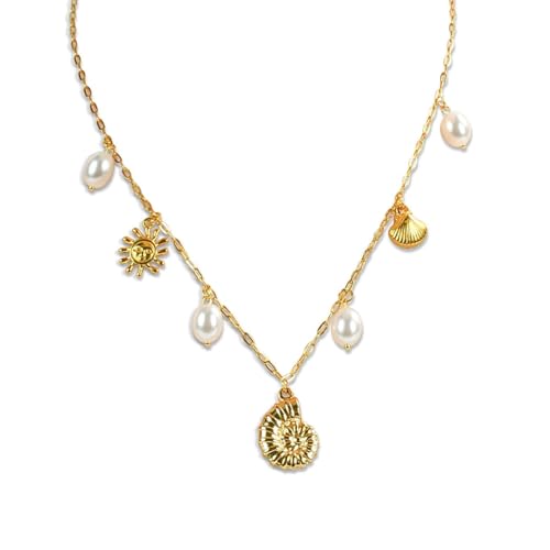 LQTSLFM Collar de Conchas Doradas para Mujer, Collar de Playa de ...