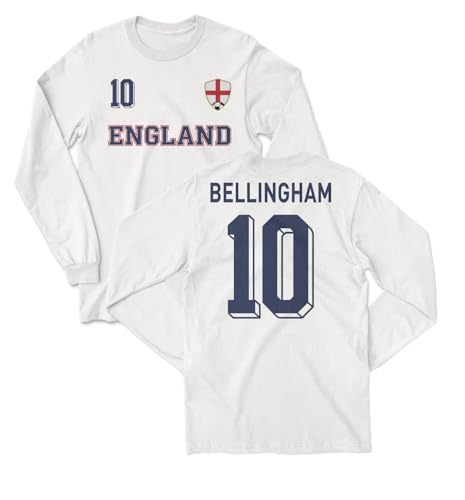 Tutiinca England Bellingham 10 Soccer Jersey Style 2-Side Long Sleeve T-Shirt (White X-Large)