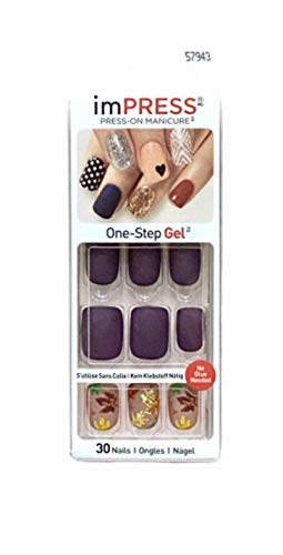Kiss imPress Press-On Manicure Matte Burgundy Nails (Fall Leaves Accent Nails) 57943 Night Fever