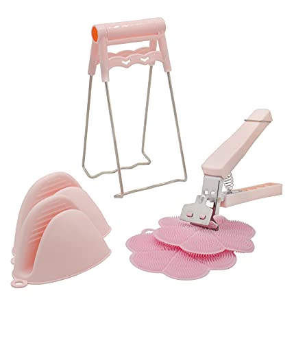 Set of 6 Hot Plate Gripper Clips Hot Bowl Dish Plate Clip Tongs Heat Resistant Silicone Oven Mitts Pads Mats, Pink