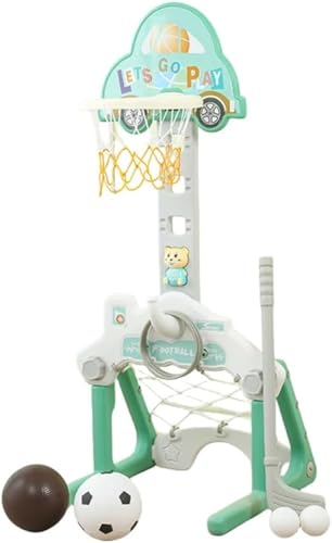 acmeer バスケットゴール 子供用 ミニ 4in1 バスケットボール/サッカー/ゴルフ/輪投げ/ボール投げ 高さ調節可能 ボール遊び ストレス解消 早期教育 知覚トレーニング おもちゃ 室内 家庭用 キッズ プレゼント (グリーン)
